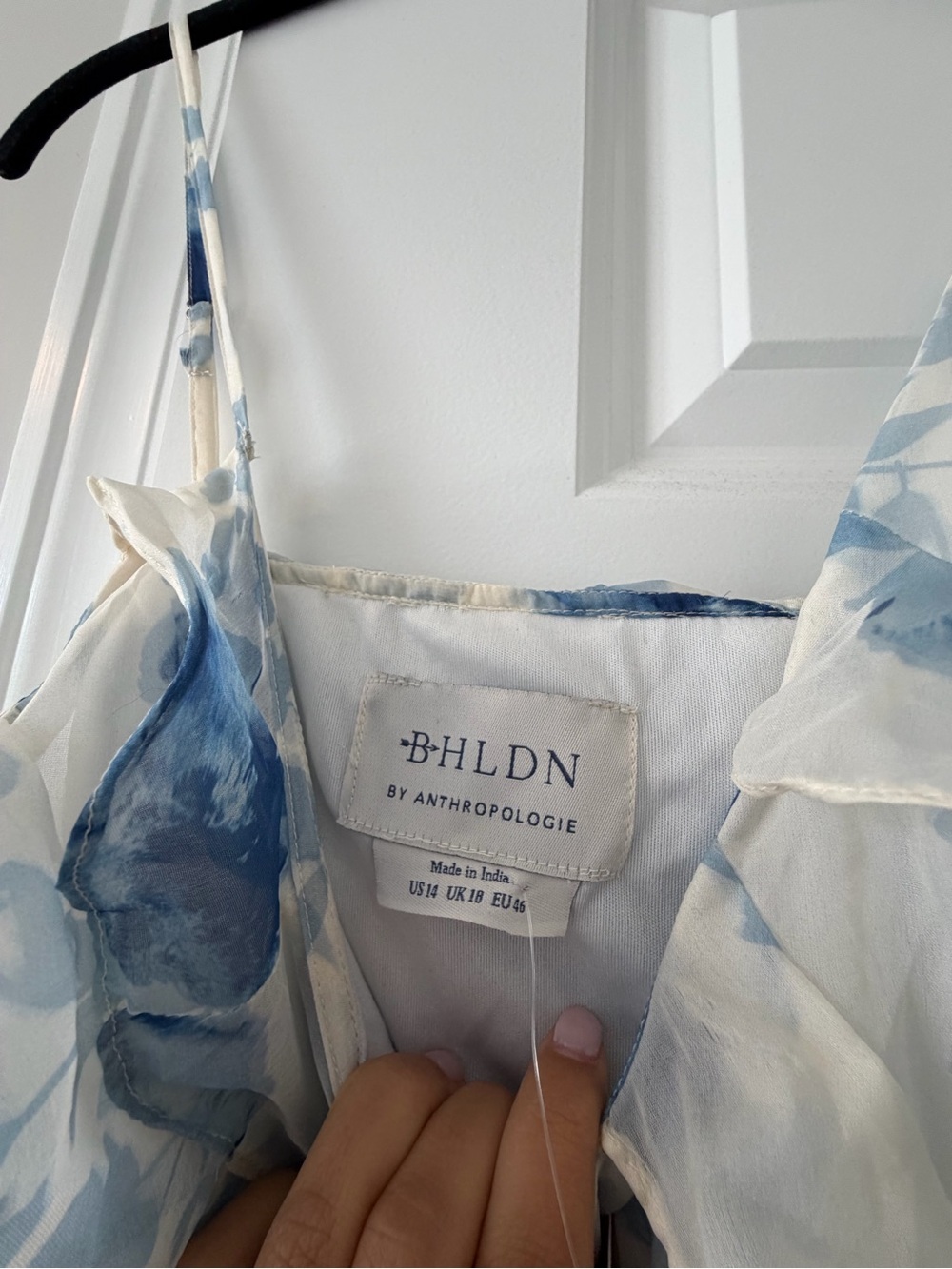 NWT BHLDN Blue & White Ruffle Maxi Dress Size 14 - Picture 6 of 8
